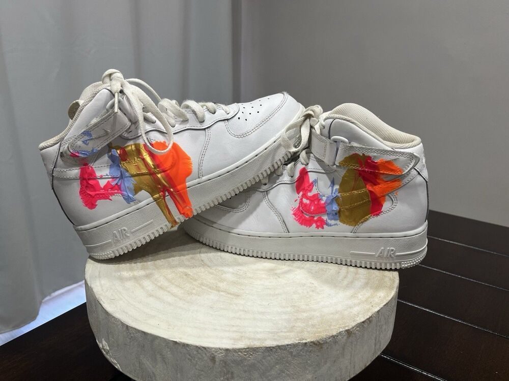 Custom Nike Air Force 1 Mid GS White Pink Orange Gold Art 314195-113 Size 7Y